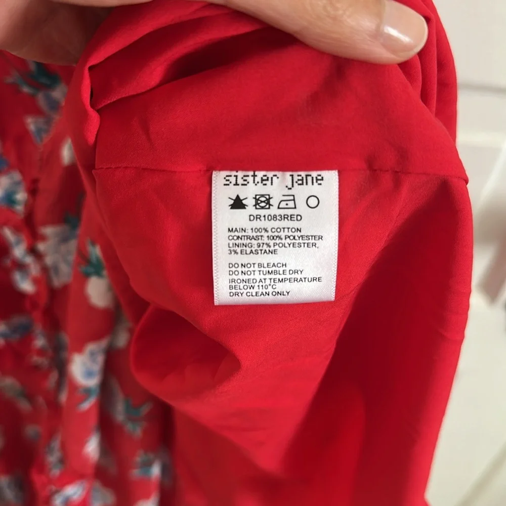 Sister Jane Red Maxi Midi Sundress Tiered Lace Sheer Ruffle Floral Dress - Picture 7 of 7